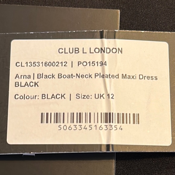 Club L London Elegant Black Boat-Neck Pleated Maxi Dress NWT - Picture 12 of 14